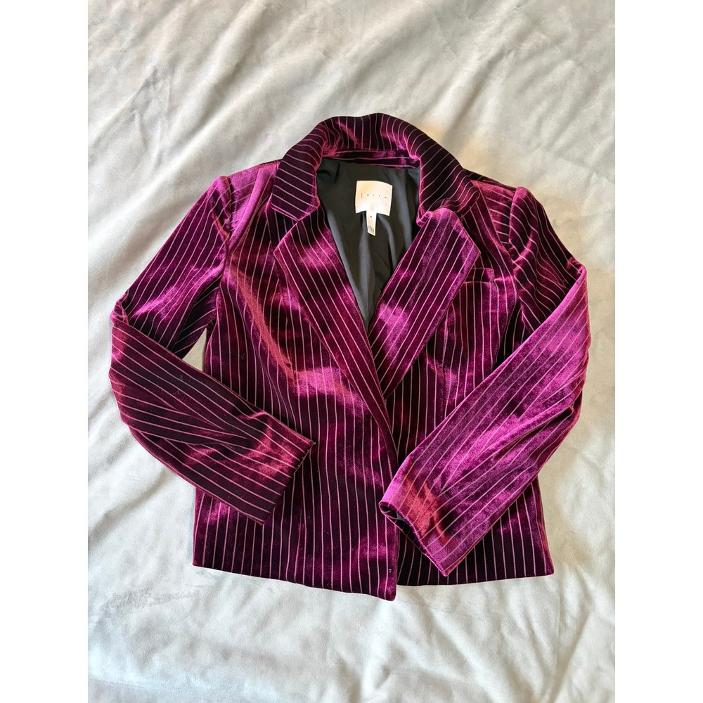 Leith Magenta Purple Velvet Pinstripe Blazer Jacket Womens Medium Notch Lapel